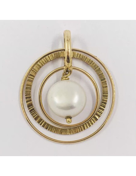 Colgante triple aro en oro 18kt con perla