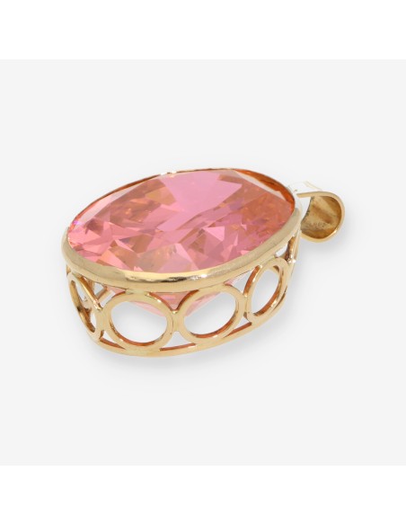 Colgante en oro 18kt con gran piedra rosa