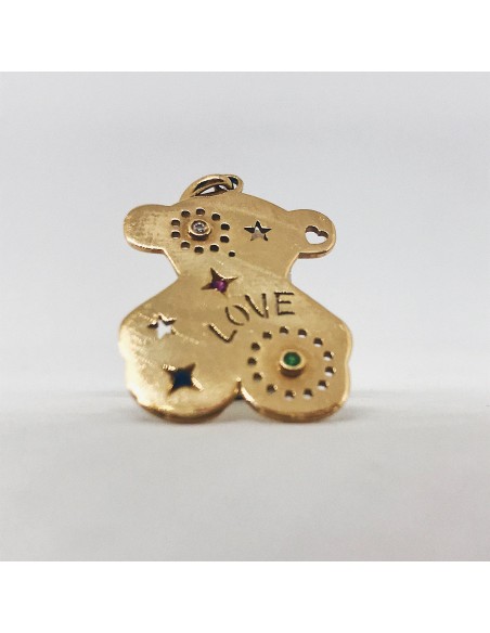 Colgante Tous en oro con brillante, rubÃ­, esmeralda y zafiro