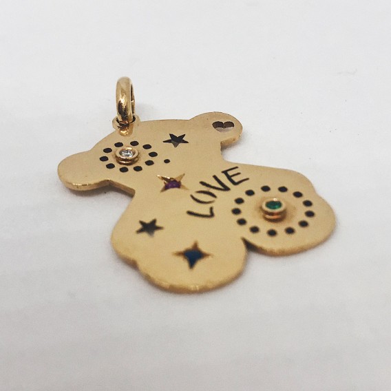 Colgante Tous en oro con brillante, rubÃ­, esmeralda y zafiro