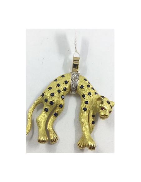 Colgante pantera en oro con brillantes y zafiros