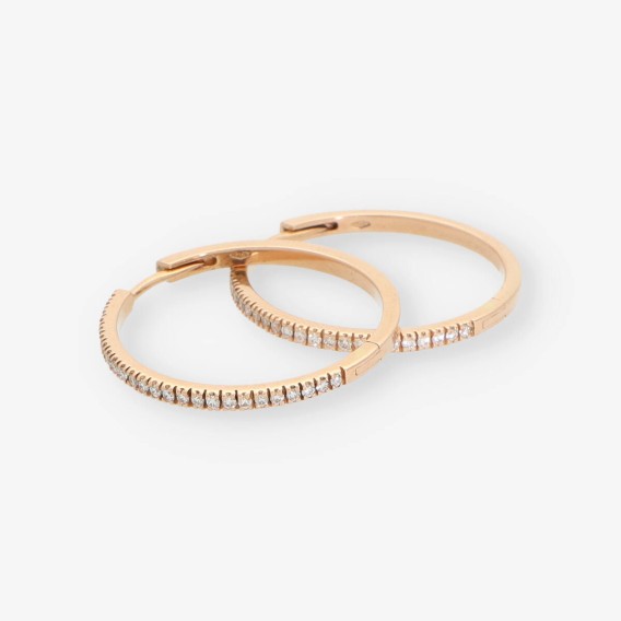Pendientes aro en oro rosa 18kt y brillantes