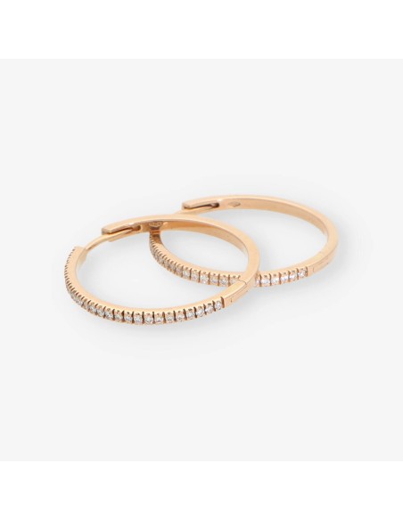 Pendientes aro en oro rosa 18kt y brillantes