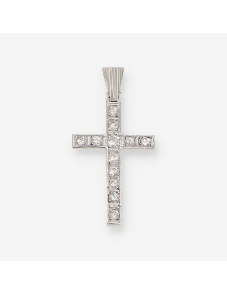 Colgante cruz en oro blanco 18kt con brillantes