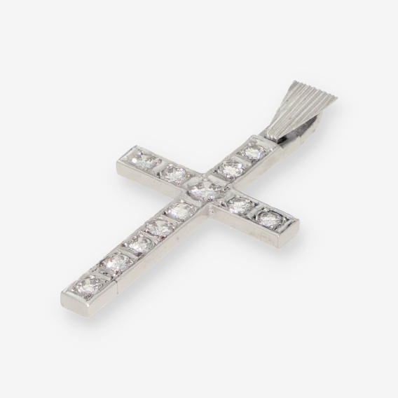 Colgante cruz en oro blanco 18kt con brillantes