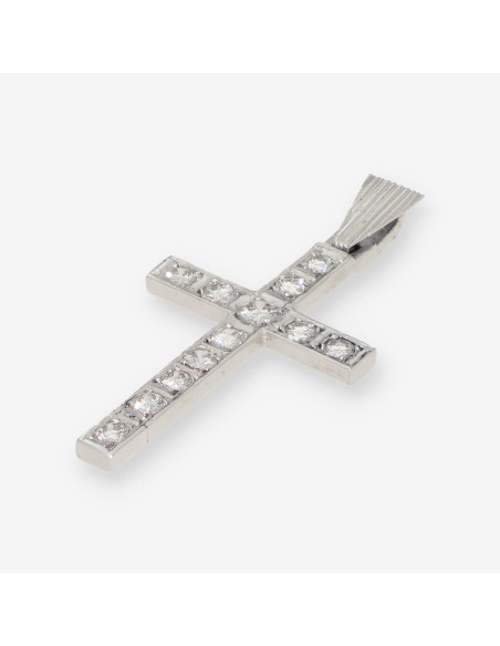 Colgante cruz en oro blanco 18kt con brillantes