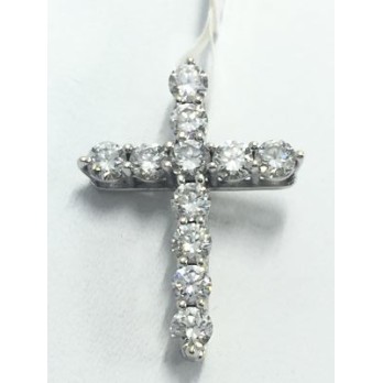 Colgante cruz de oro blanco y brillantes