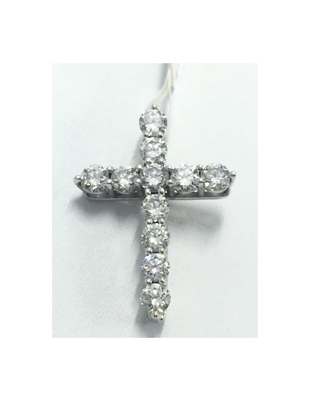 Colgante cruz de oro blanco y brillantes