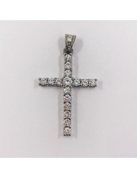 Colgante cruz en oro blanco 18kt  con brillantes