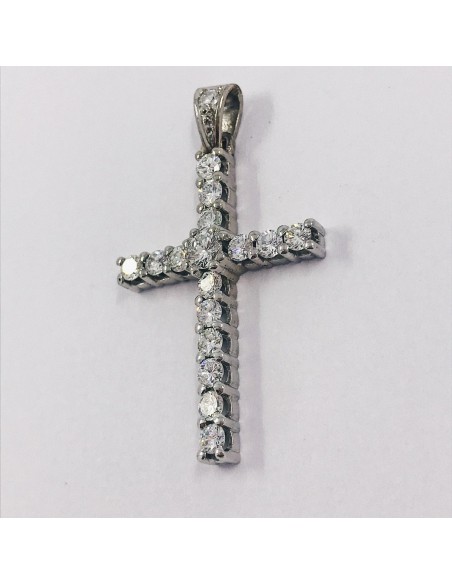 Colgante cruz en oro blanco 18kt  con brillantes