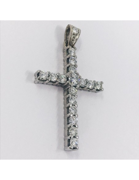 Colgante cruz en oro blanco 18kt  con brillantes