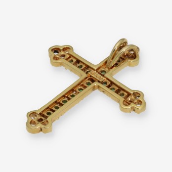 Cruz en oro 18kt con brillantes y esmeraldas 2