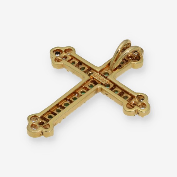 Cruz en oro 18kt con brillantes y esmeraldas