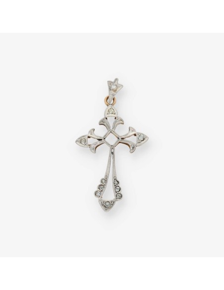 Colgante cruz en oro 18kt y platino con diamantes