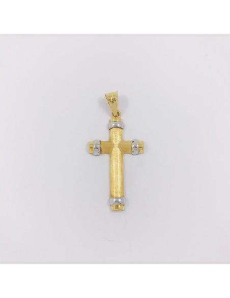 Colgante cruz de oro blanco y amarillo 18kt