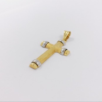Colgante cruz de oro blanco y amarillo 18kt 2