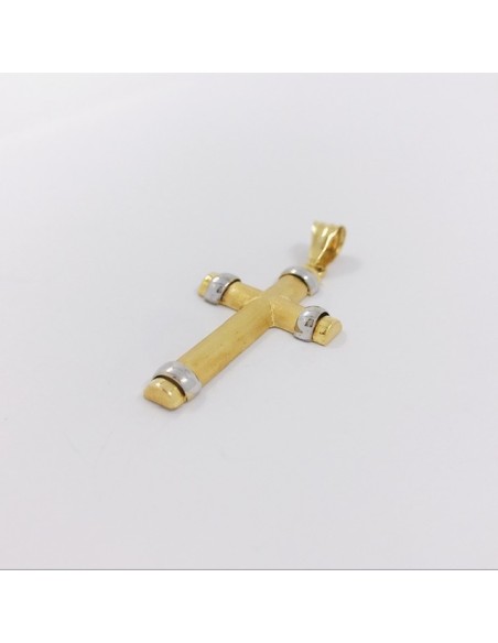Colgante cruz de oro blanco y amarillo 18kt