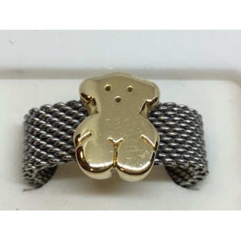 Sortija Tous en acero y oro figura osito 18k
