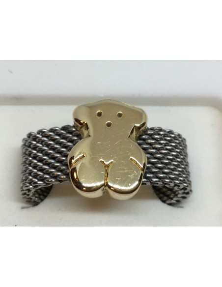 Sortija Tous en acero y oro figura osito 18k