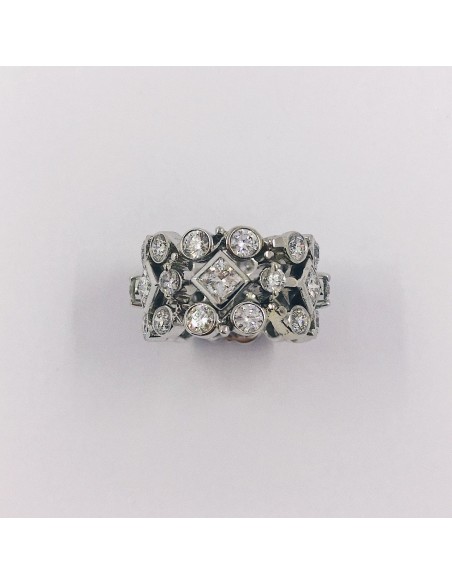 Anillo ancho en oro 18kt con brillantes