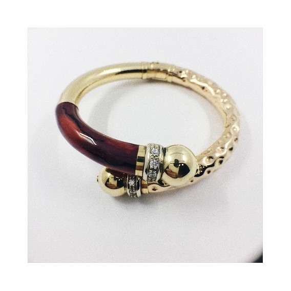 Pulsera esclava en oro, laca y brillantes