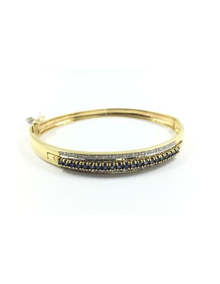 Pulsera esclava de oro amarillo con centro de brillantes y zafiros