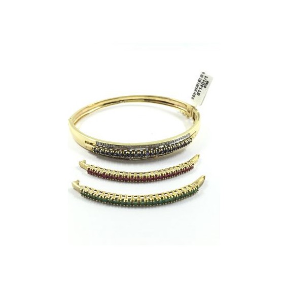 Pulsera esclava de oro amarillo con centro de brillantes y zafiros