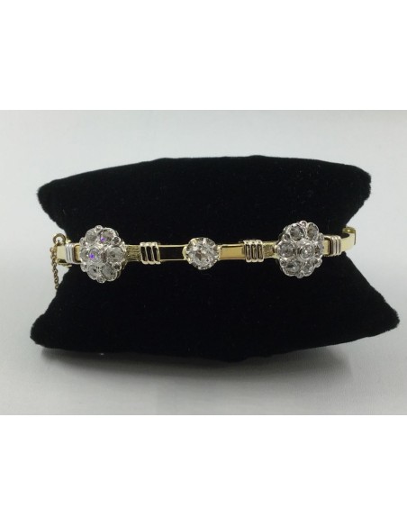 Pulsera esclava en oro y flores con brillantes
