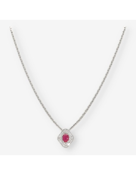 Gargantilla de oro blanco con centro de diamantes y rubÃ­