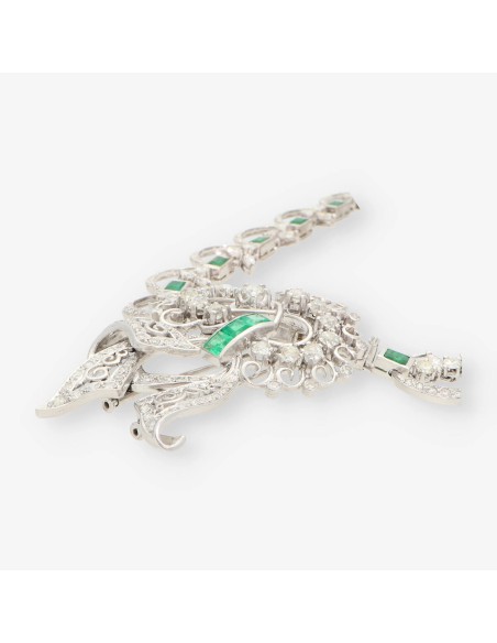 Gargantilla en oro blanco 18kt con brillantes y esmeraldas