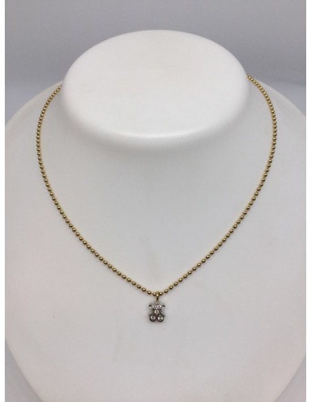 Colgante Tous en forma de osito en oro blanco y brillantes con cadena de oro