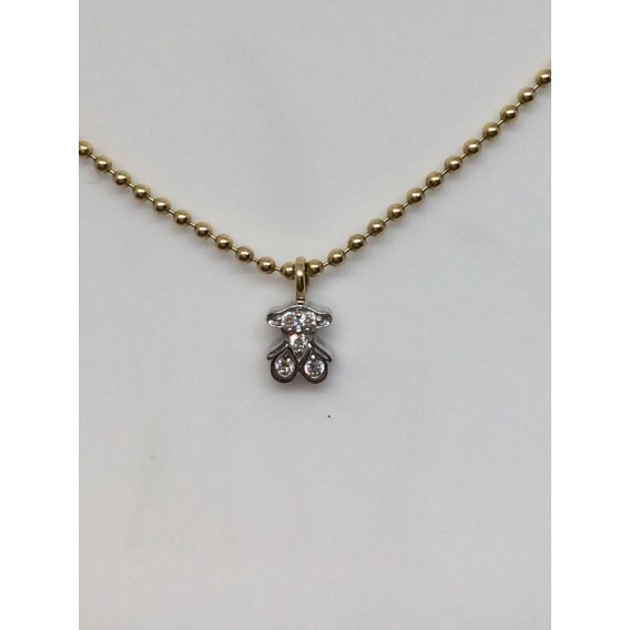 Colgante Tous en forma de osito en oro blanco y brillantes con cadena de oro