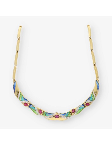 Gargantilla en oro 18kt con brillantes y rubÃ­