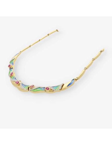 Gargantilla en oro 18kt con brillantes y rubÃ­