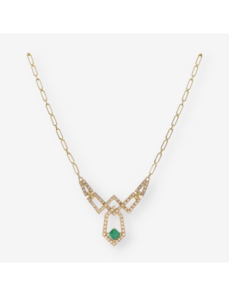 Gargantilla en oro 18kt con brillantes y esmeralda