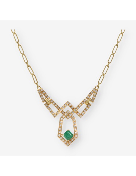 Gargantilla en oro 18kt con brillantes y esmeralda
