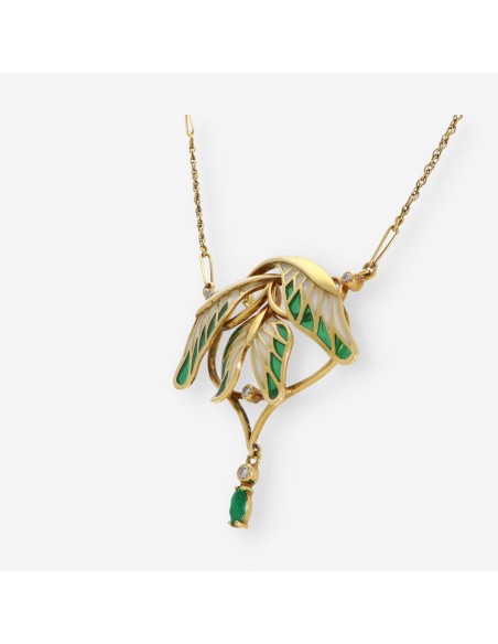 Collar en oro con brillantes y piedras preciosas.