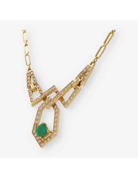 Gargantilla en oro 18kt con brillantes y esmeralda
