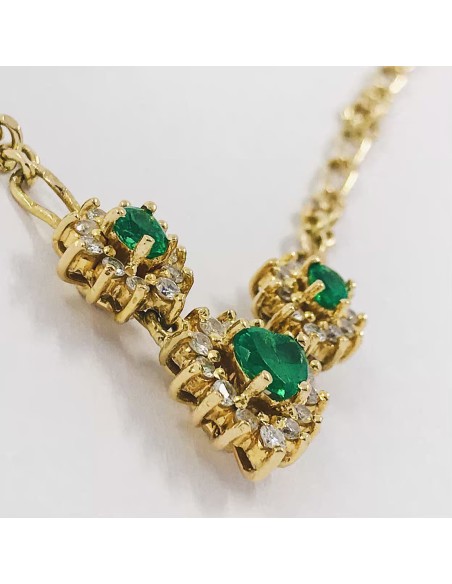 Gargantilla en oro 18kt con esmeraldas y brillantes