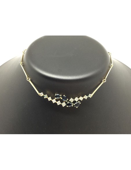 Gargantilla de oro con brillantes y zafiros