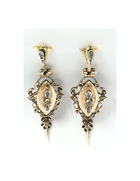 Pendientes antiguos en oro y diamantes