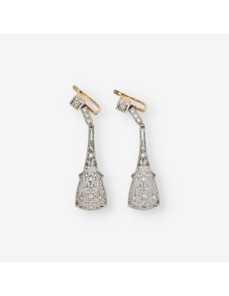 Pendientes vintage aÃ±os 20 en oro 18kt con diamantes