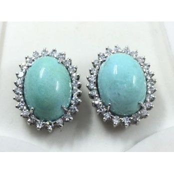 Pendientes de oro blanco, brillantes y turquesa