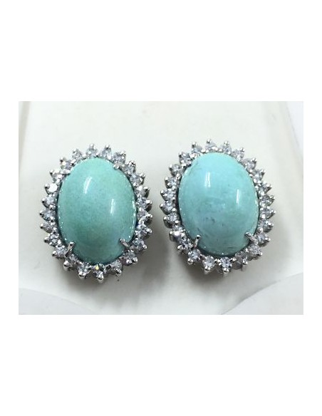 Pendientes de oro blanco, brillantes y turquesa