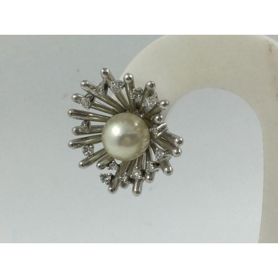 Pendientes en oro blanco con brillantes y perla cultivada