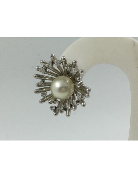 Pendientes en oro blanco con brillantes y perla cultivada