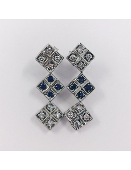 Pendientes en oro blanco 18kt con zafiros y brillantes