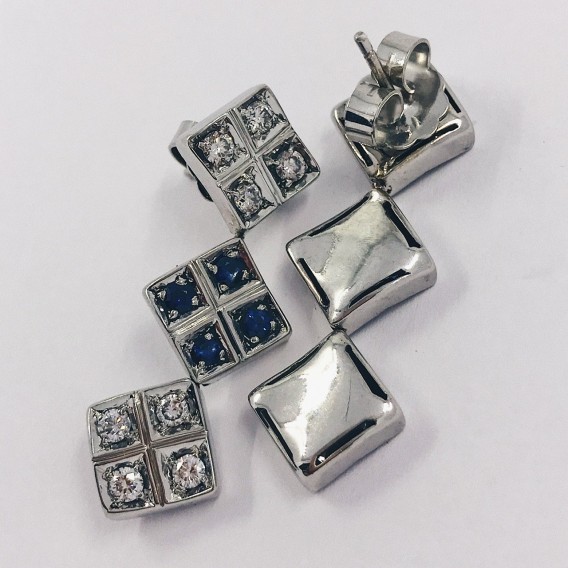 Pendientes en oro blanco 18kt con zafiros y brillantes