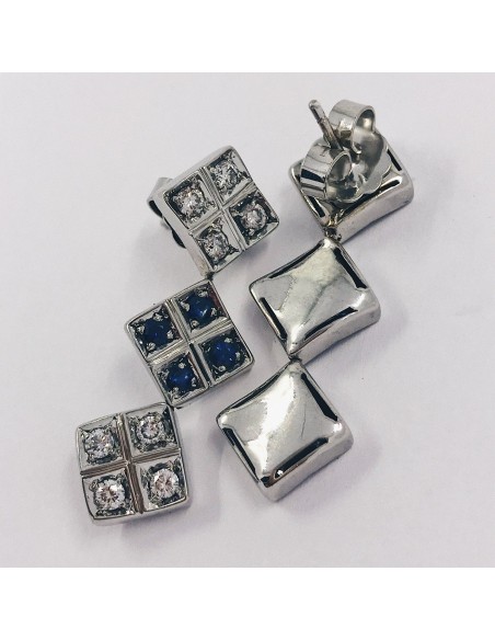 Pendientes en oro blanco 18kt con zafiros y brillantes