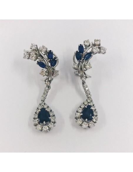Pendientes largos con diamantes y zafiros